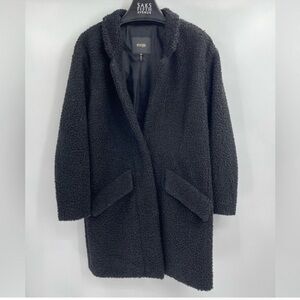 Maje black long Pointed Collar snap button teddy jacket Sherpa Coat size medium
